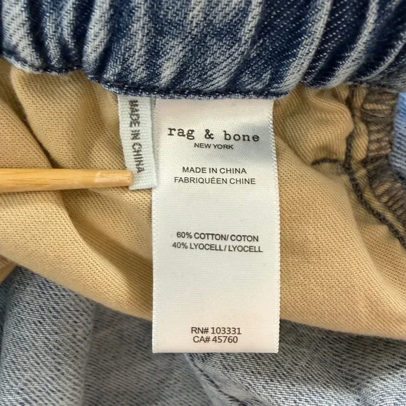 Rag & Bone Kierra Light Wash Acid Denim Drawstring Straight Leg Jeans XS (FLAW